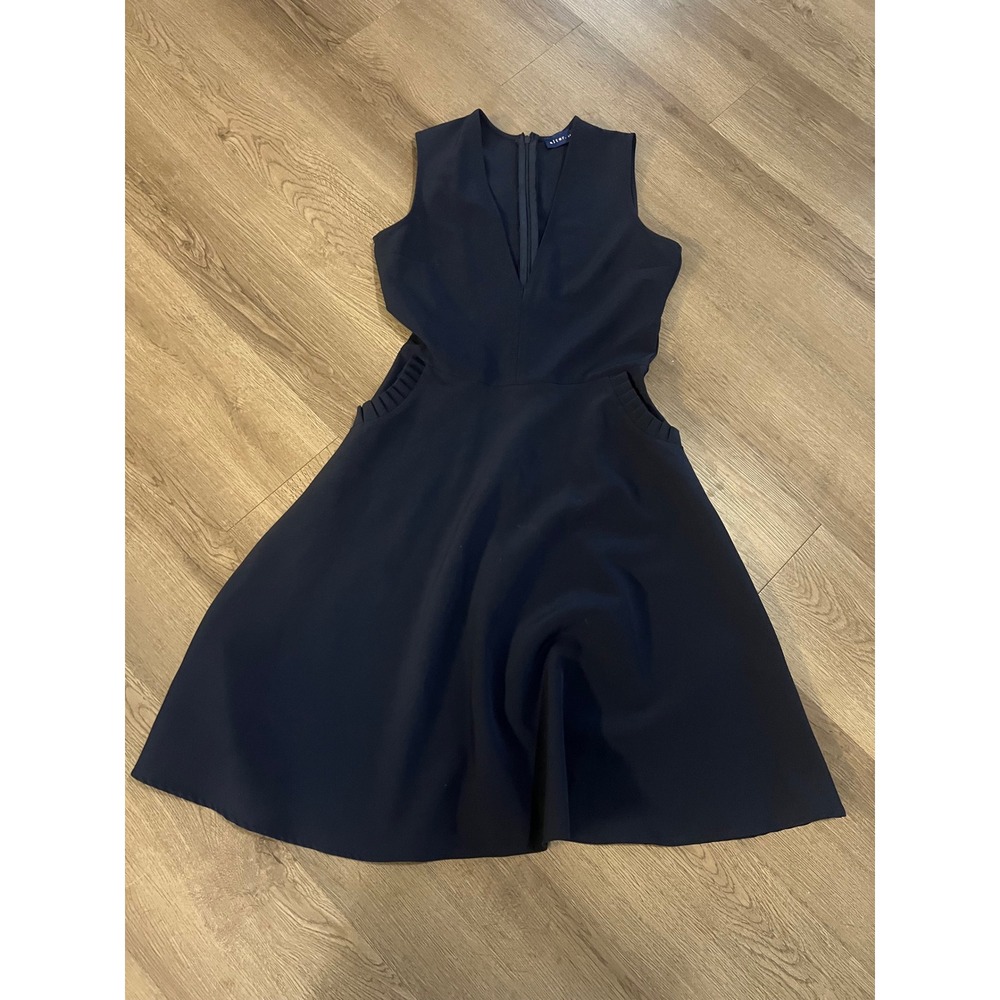 Alter Tall Navy Blue V-Neck Fit and Flare Sleeveless Dress with Pockets Size 10
